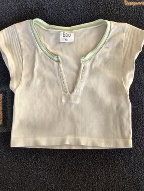 BDG Kids Cream Ribbed Short Sleeve Tee with Mint Trim